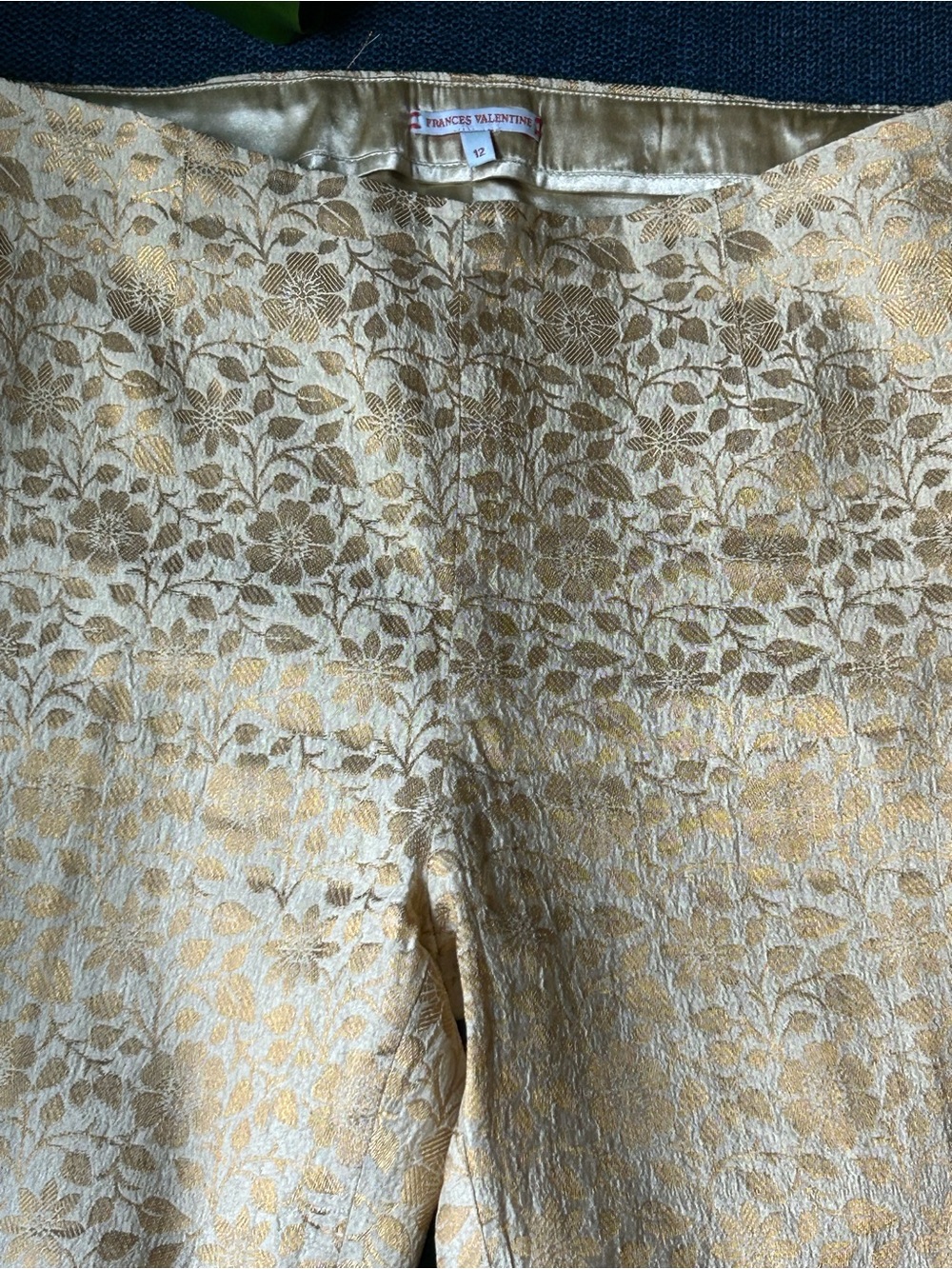 Frances Valentine Petrie Gold Floral Jacquard Brocade Cropped Cigarette Pants